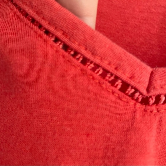 Unbranded Red Orange Crochet V-Neck Tee - Picture 2 of 7
